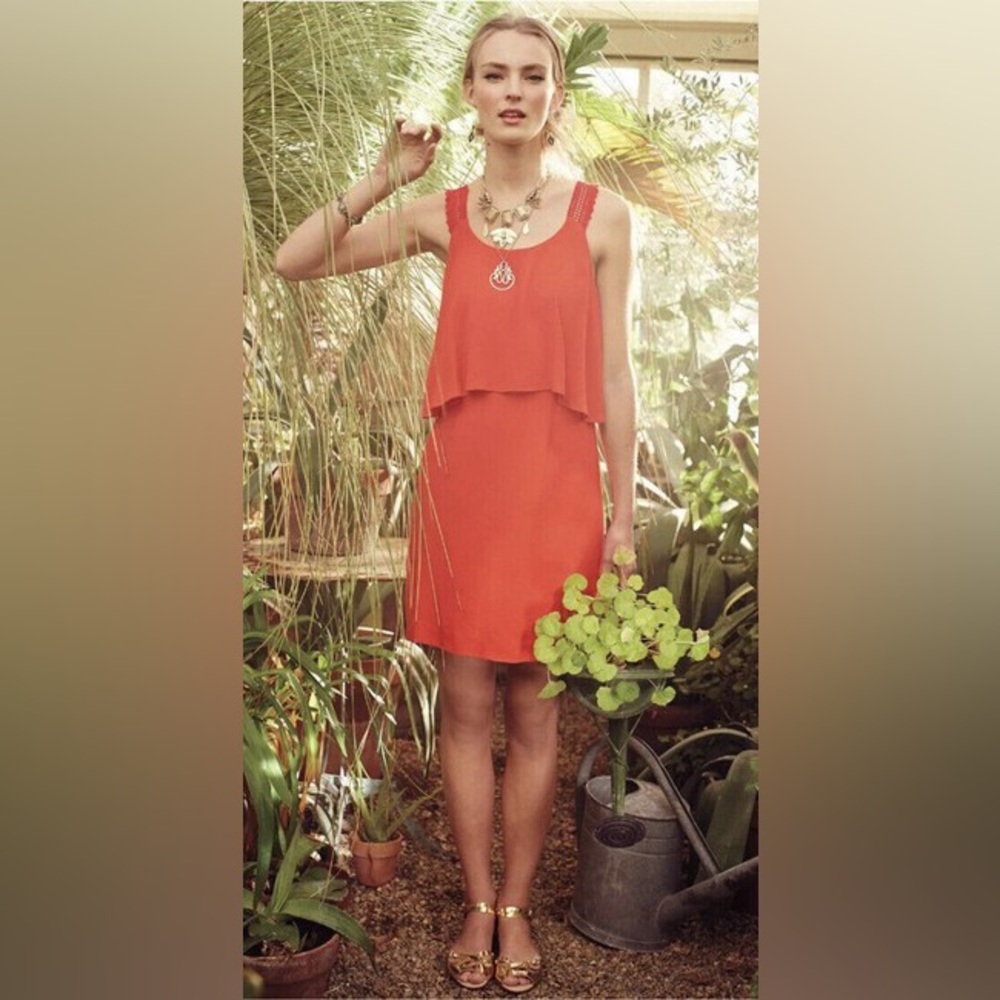 Maeve Anthropologie Tisana Layered Red Dress with Crochet Straps